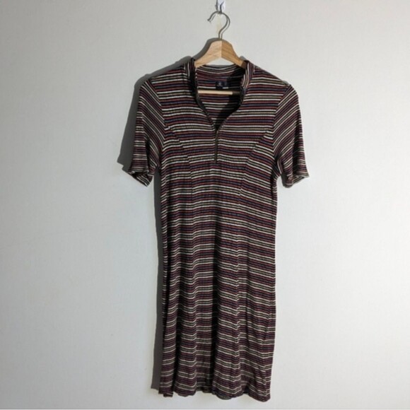 Volcom Striped Multicolor Quarter Zip Shirt Dress Women's Size Medium - Picture 2 of 4
